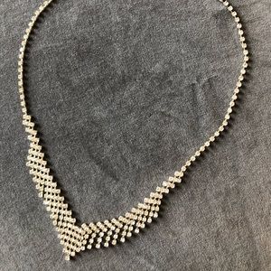 Cubic V Necklace Silver Rhinestone